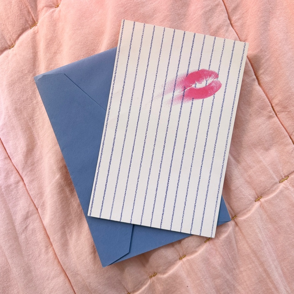 1987 Vintage “Kiss & Run” Lips Cute Fun Funny Blank Greeting Card